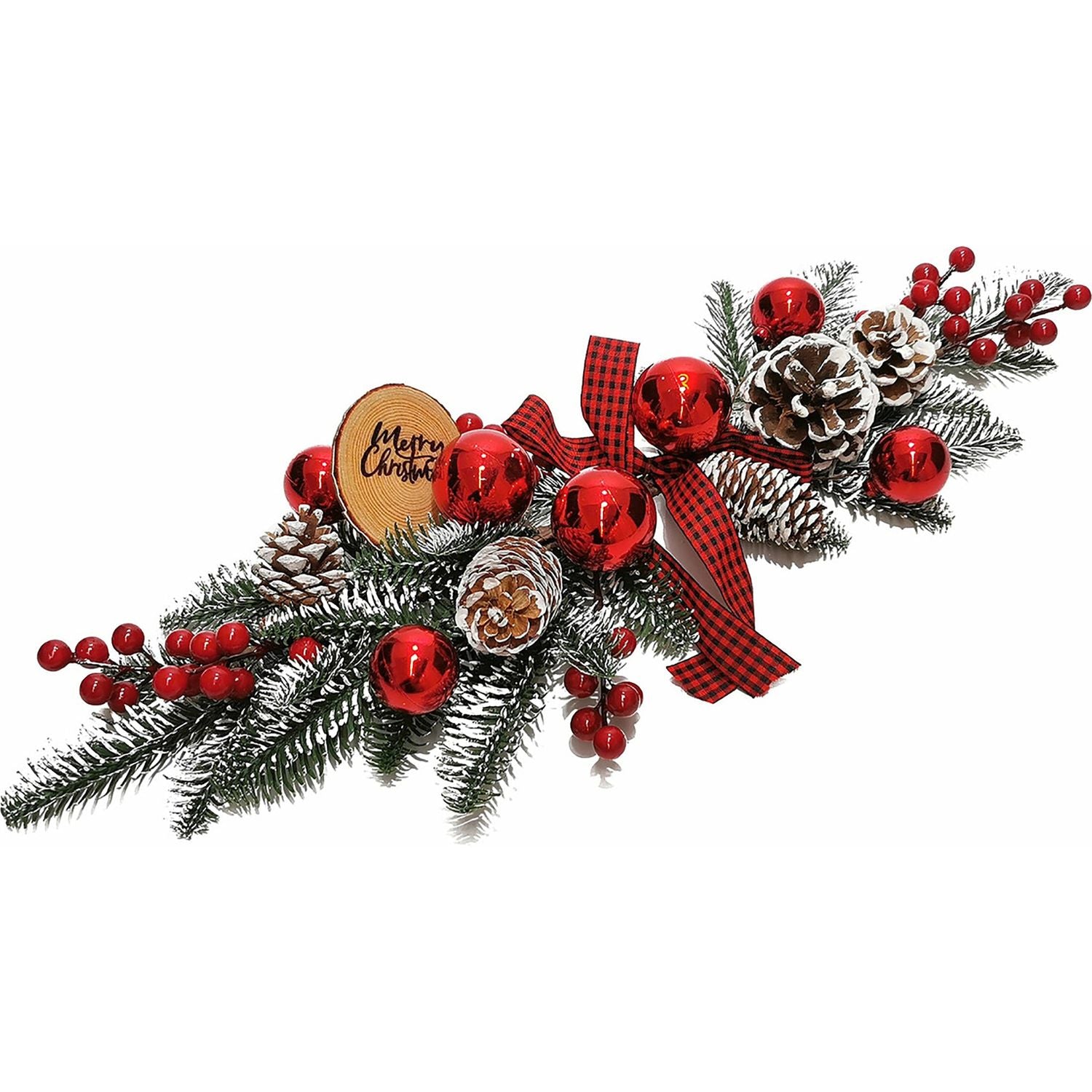 VESTIAMO CASA GRAN NATALE - Ghirlanda Natalizia con Pigne e Sfere Rosse 57 cm